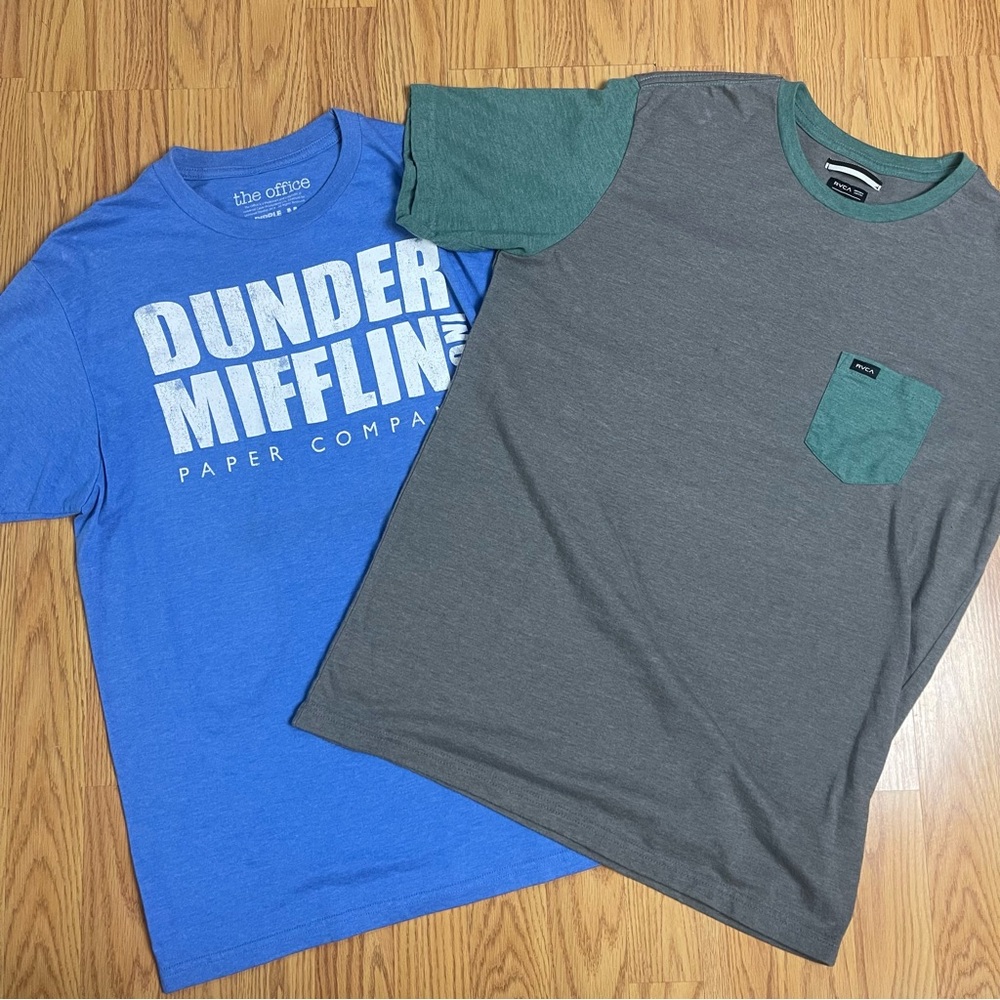 RVCA Gray and Teal Short Sleeve T-Shirt